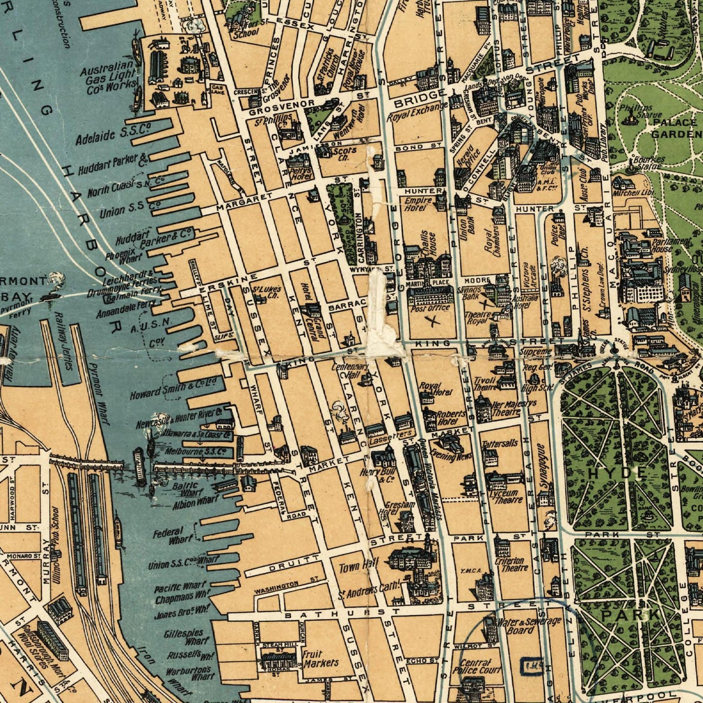 Historischer Stadtplan Sydney um 1922