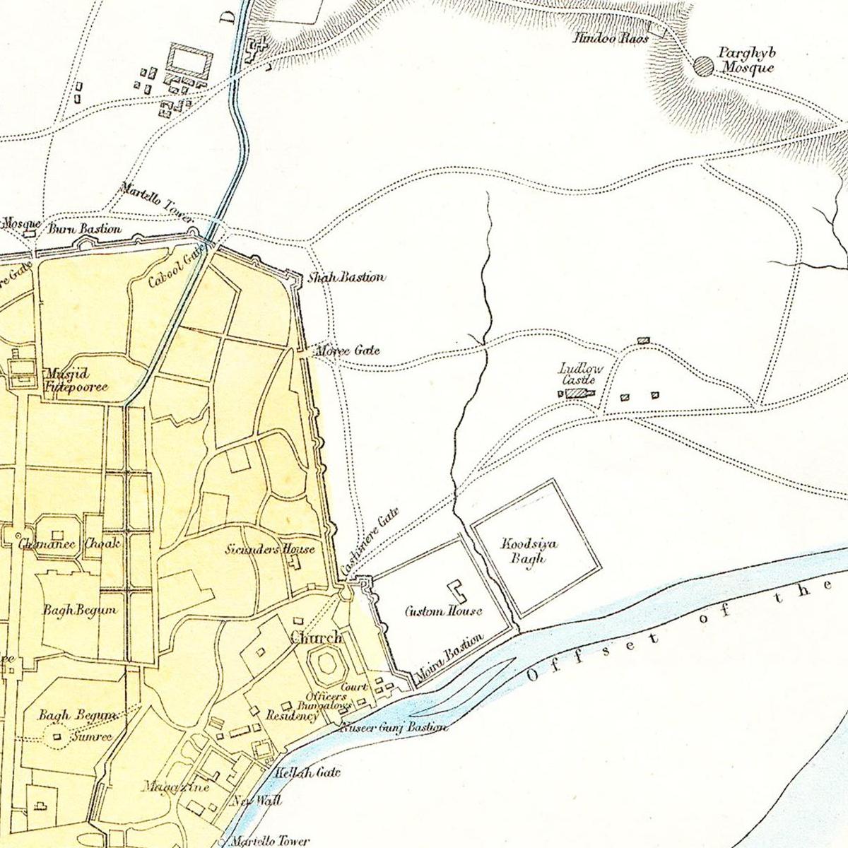 Historischer Stadtplan Delhi um 1867