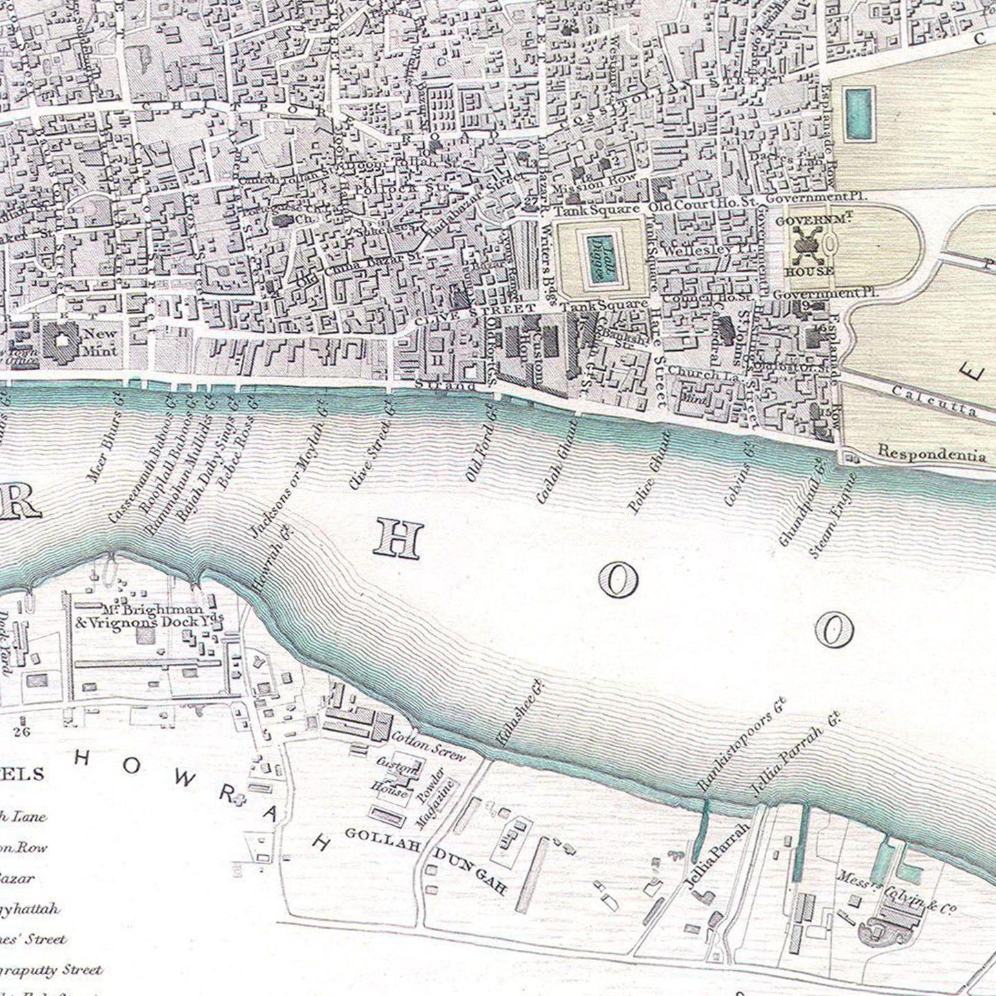 Historischer Stadtplan Kalkutta um 1842