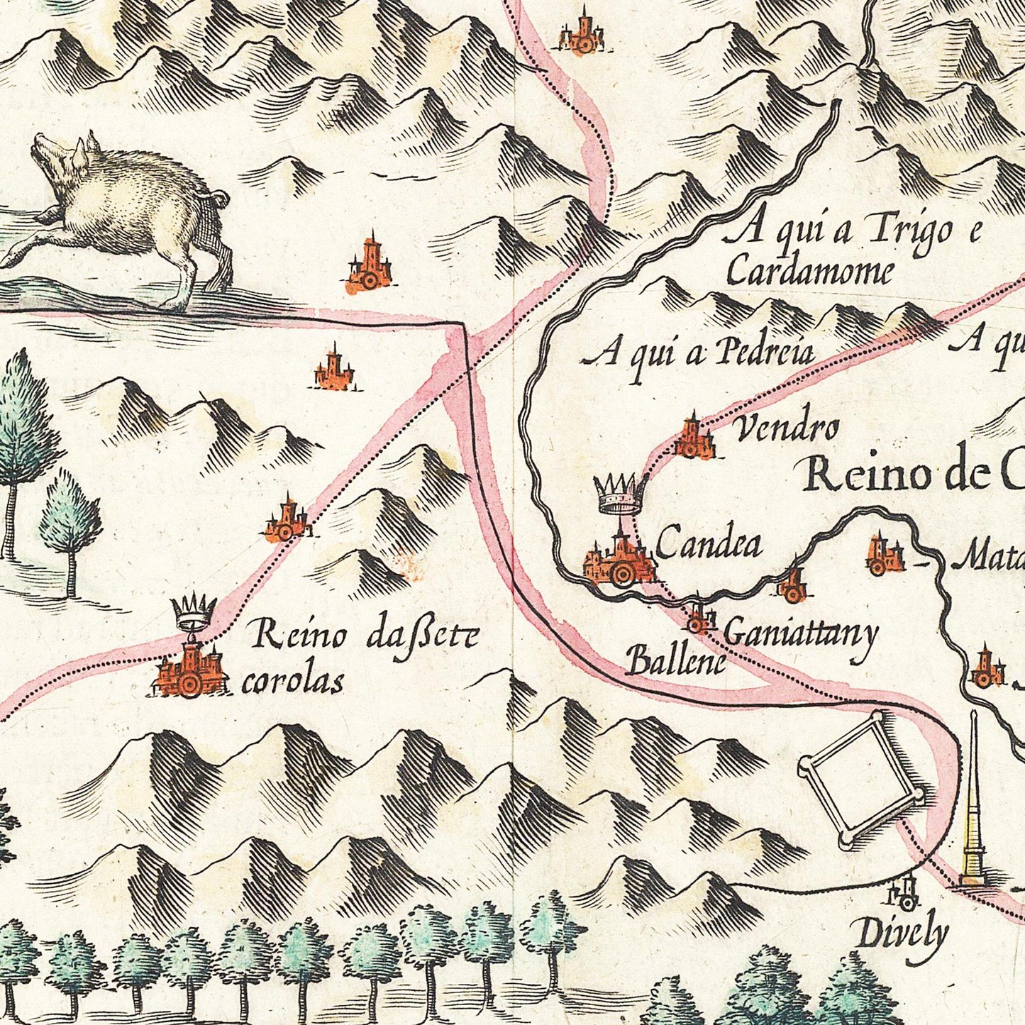 Historische Landkarte Sri Lanka um 1606