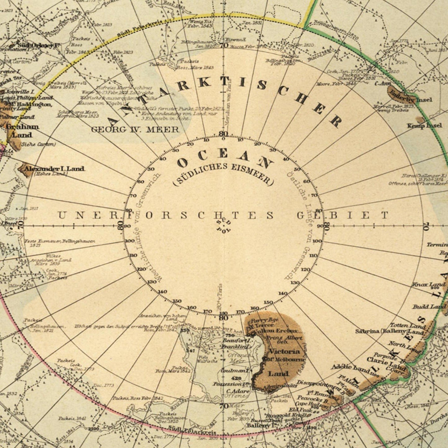 Historische Landkarte Antarktis um 1885