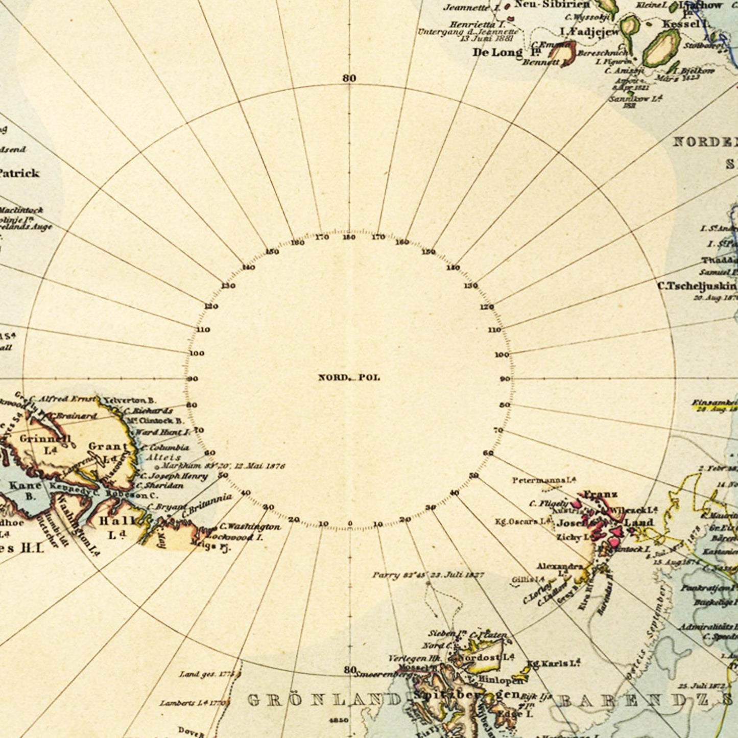 Historische Landkarte Arktis um 1885