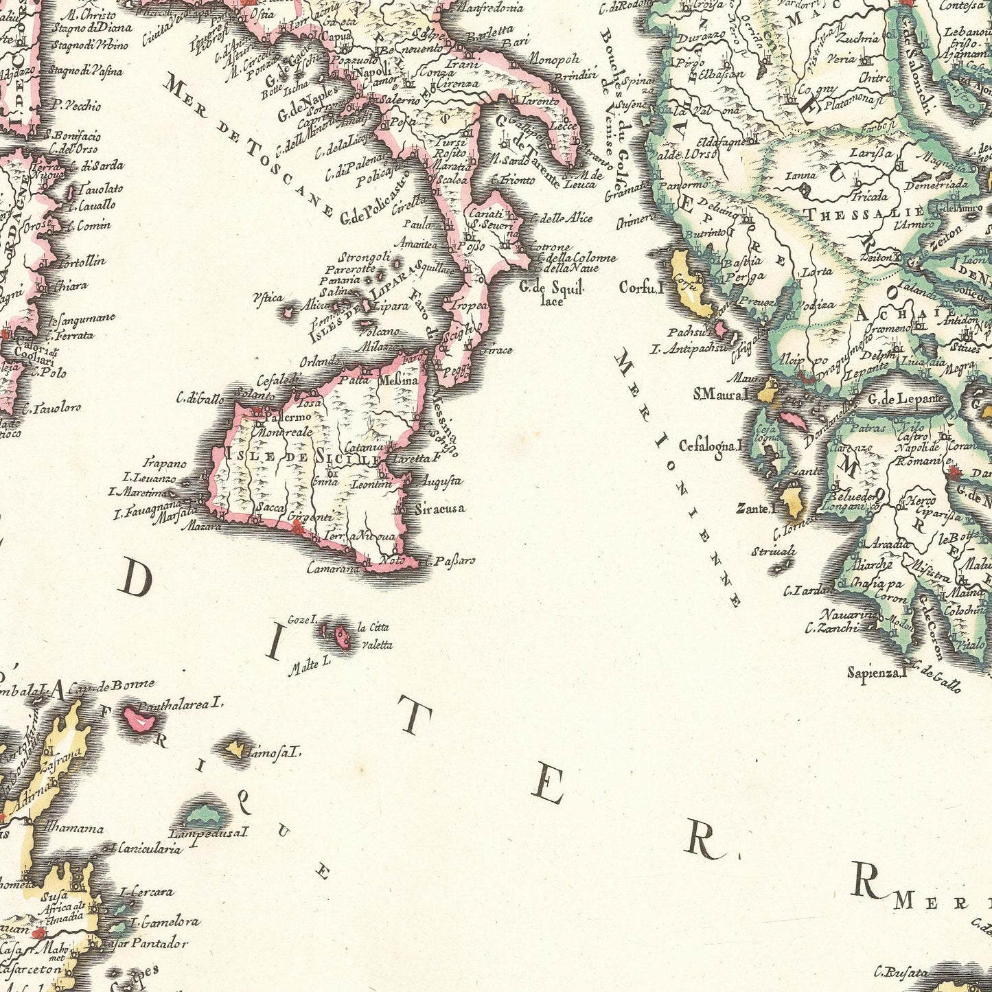 Historische Landkarte Südeuropa um 1700
