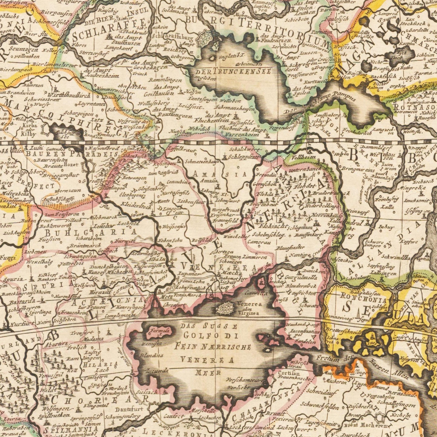 Historische Landkarte Schlaraffenland um 1694