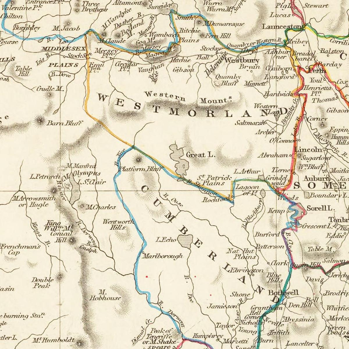 Historische Landkarte Tasmanien um 1850