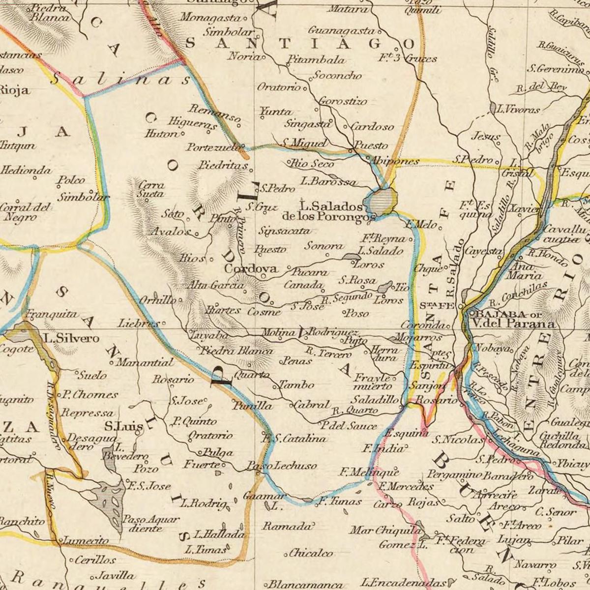 Historische Landkarte Argentinien & Chile um 1850