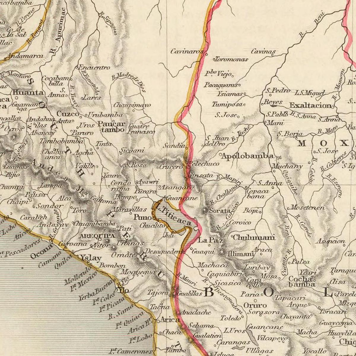 Historische Landkarte Bolivien & Peru um 1850