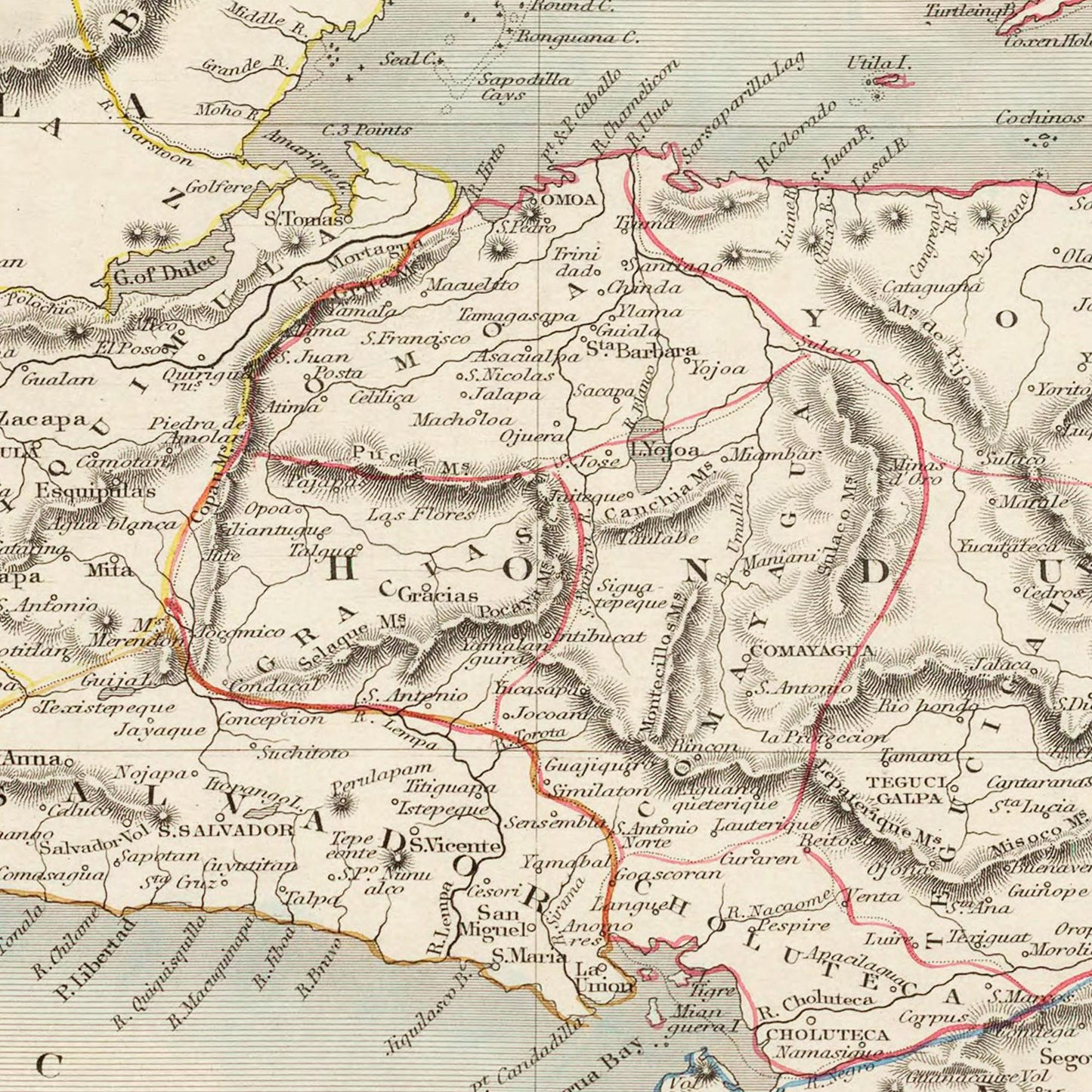 Historische Landkarte Mittelamerika um 1850