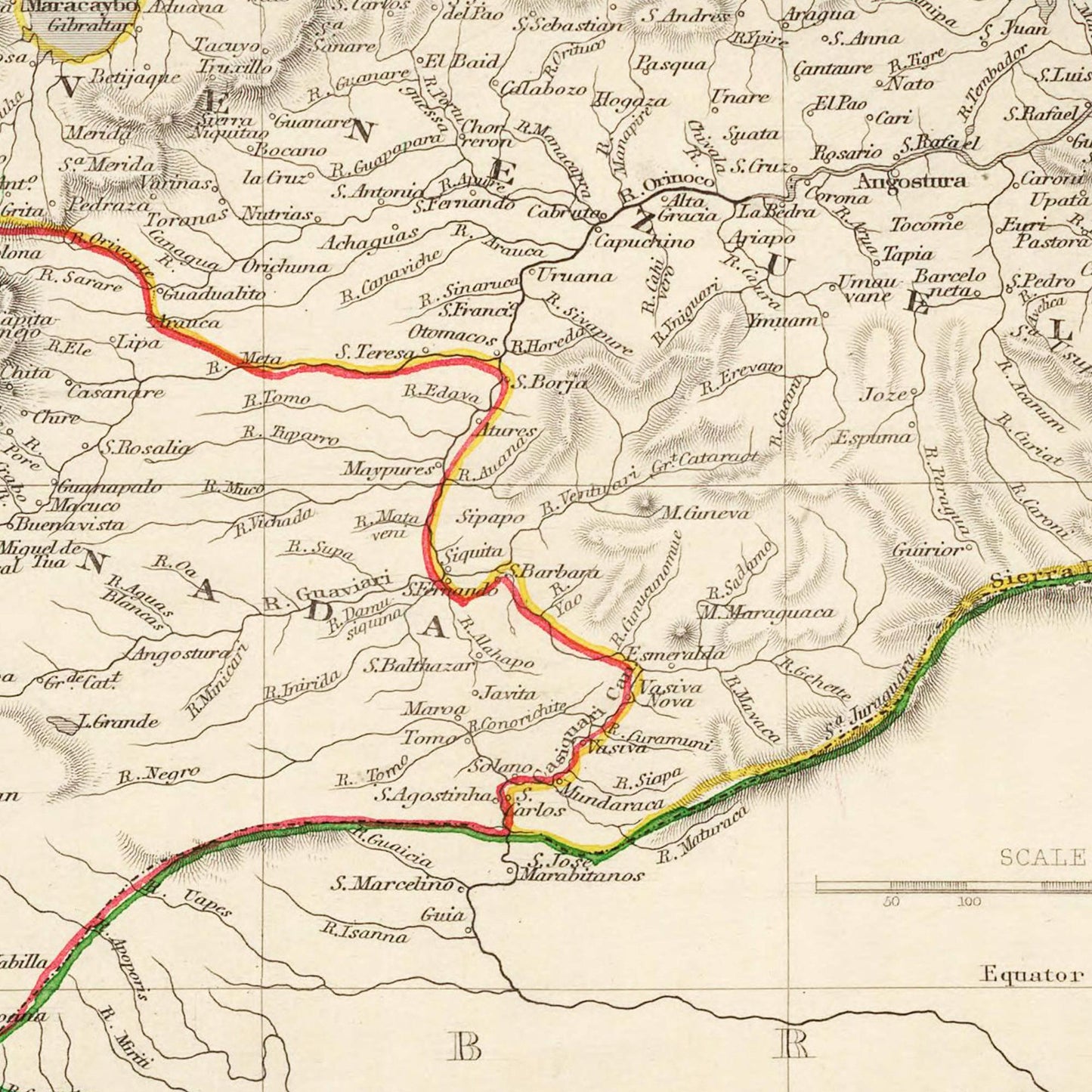 Historische Landkarte Kolumbien & Venezuela um 1850