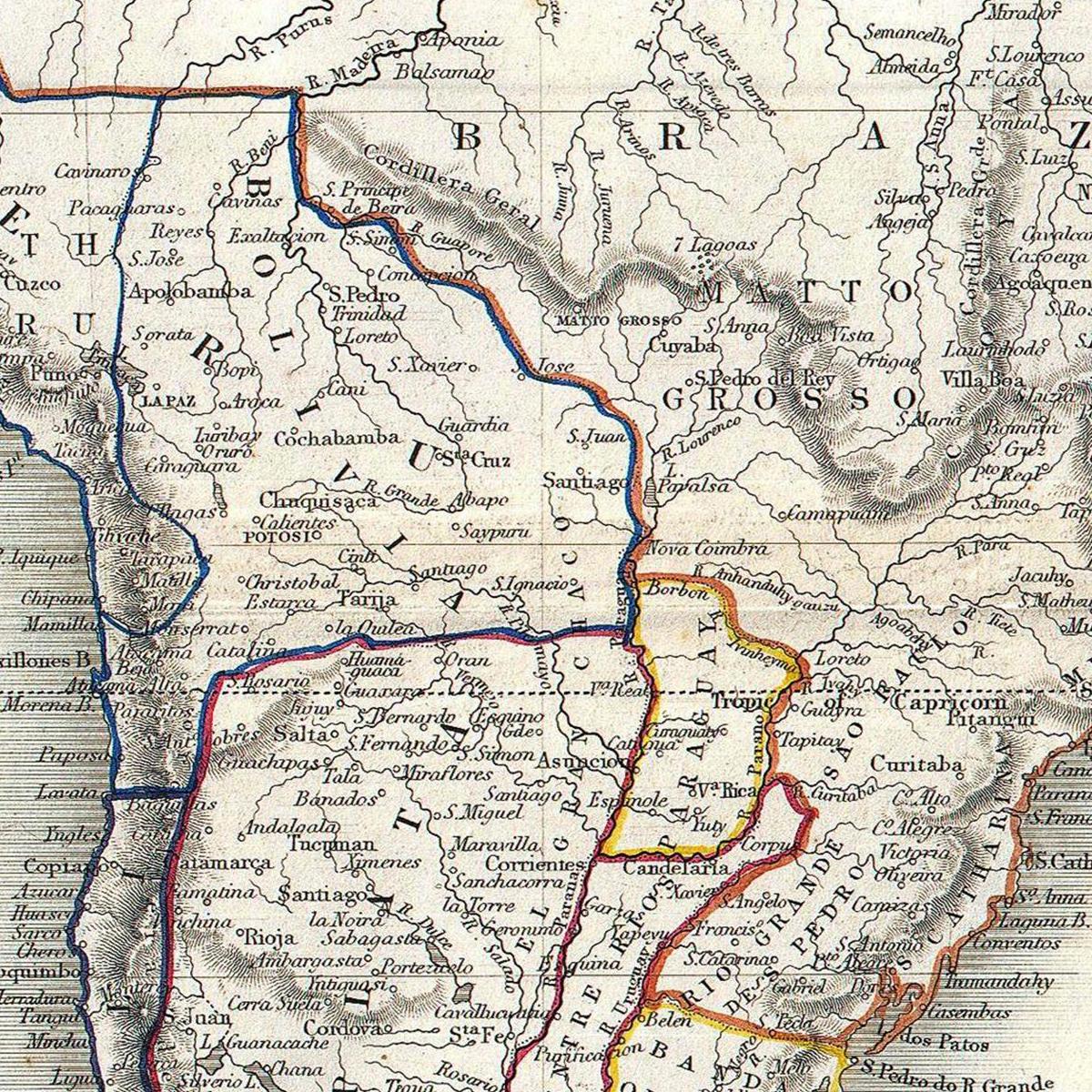 Historische Landkarte Südamerika um 1850