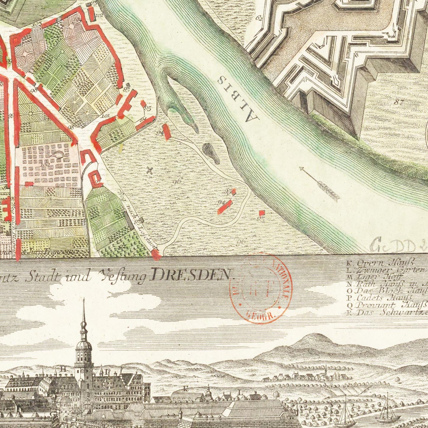 Historischer Stadtplan Dresden um 1750