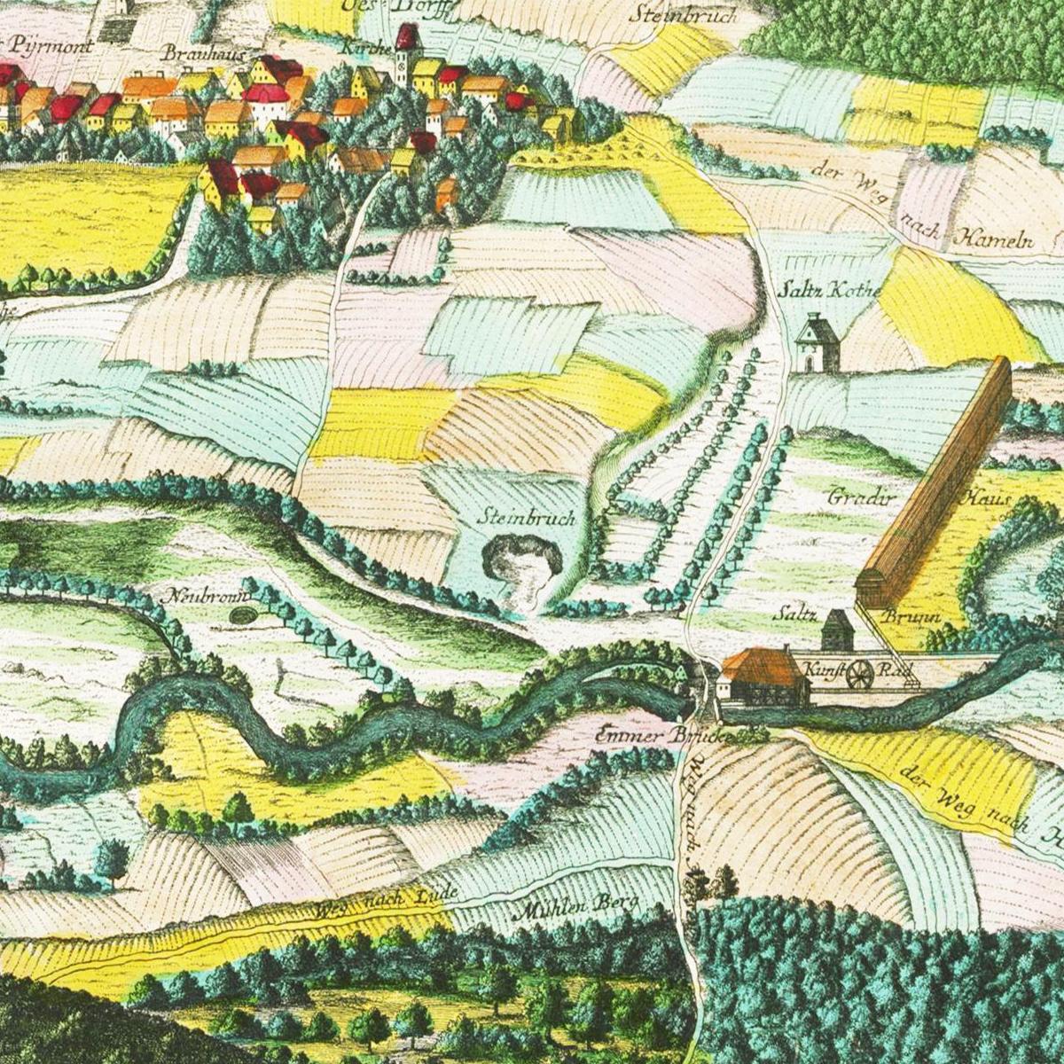 Historische Stadtansicht Bad Pyrmont um 1750