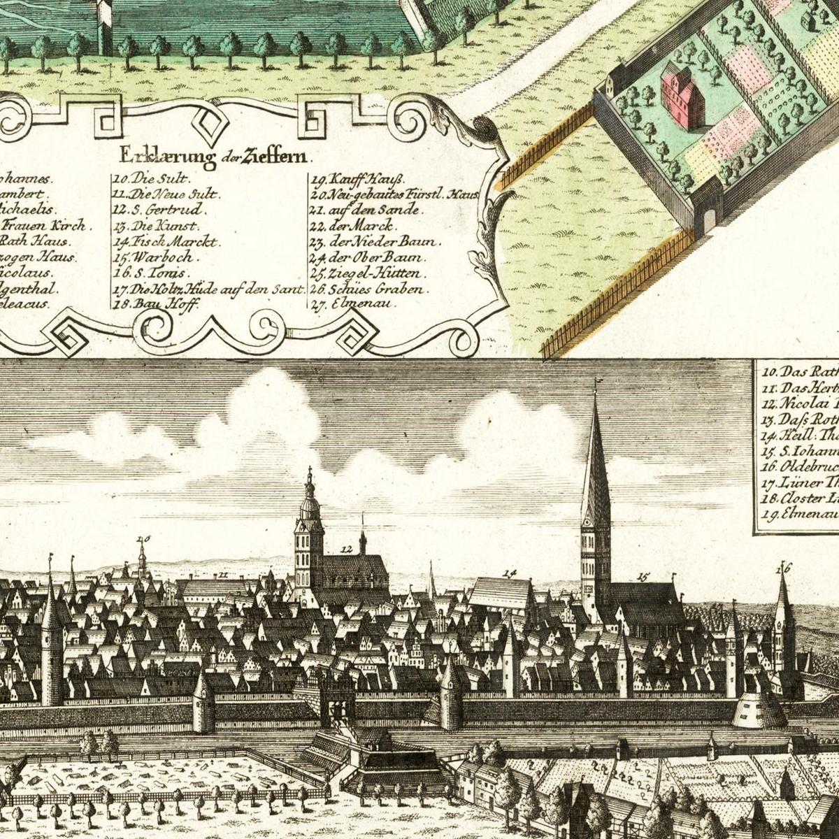 Historische Stadtansicht Lüneburg um 1740