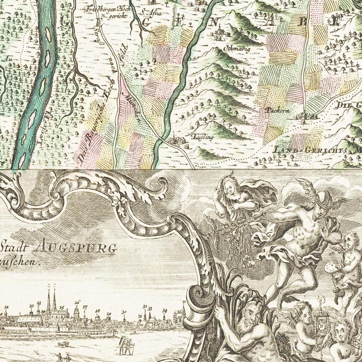 Historische Landkarte Augsburg um 1750