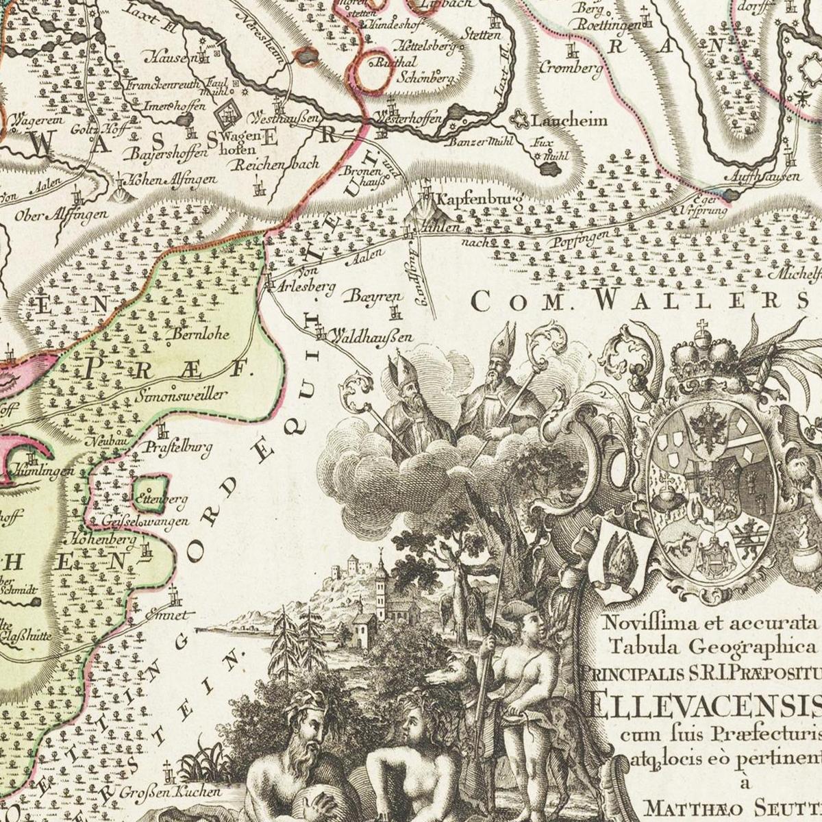 Historische Landkarte Ellwangen um 1750