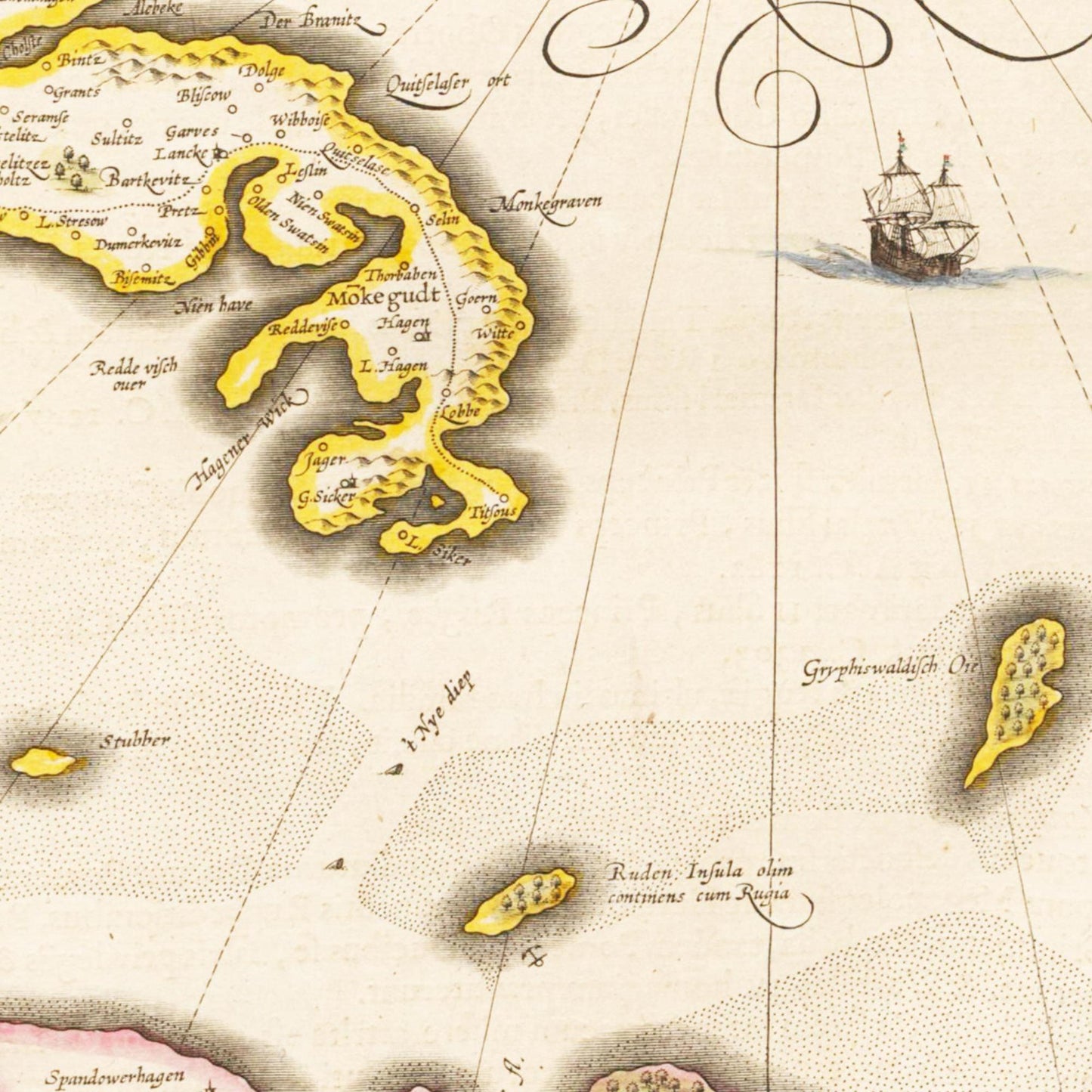 Historische Landkarte Insel Rügen um 1635