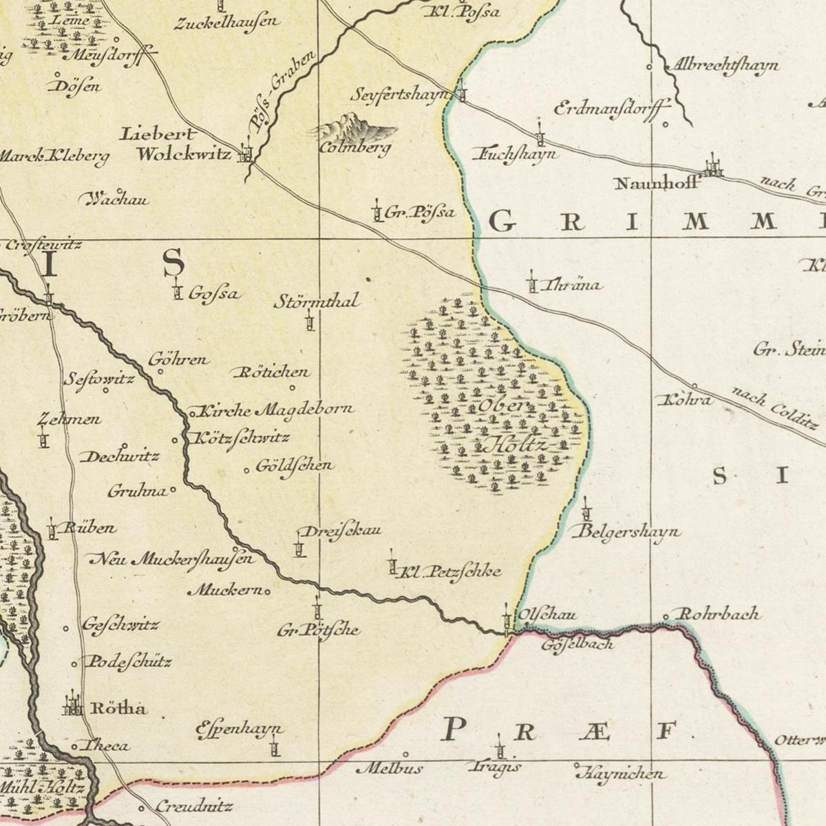 Historische Landkarte Leipzig um 1750