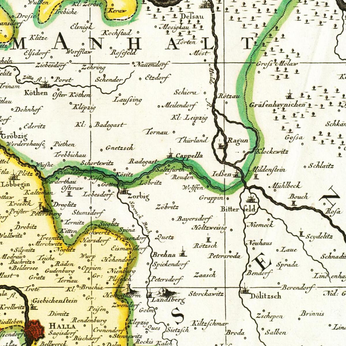 Historische Landkarte Magdeburg um 1725