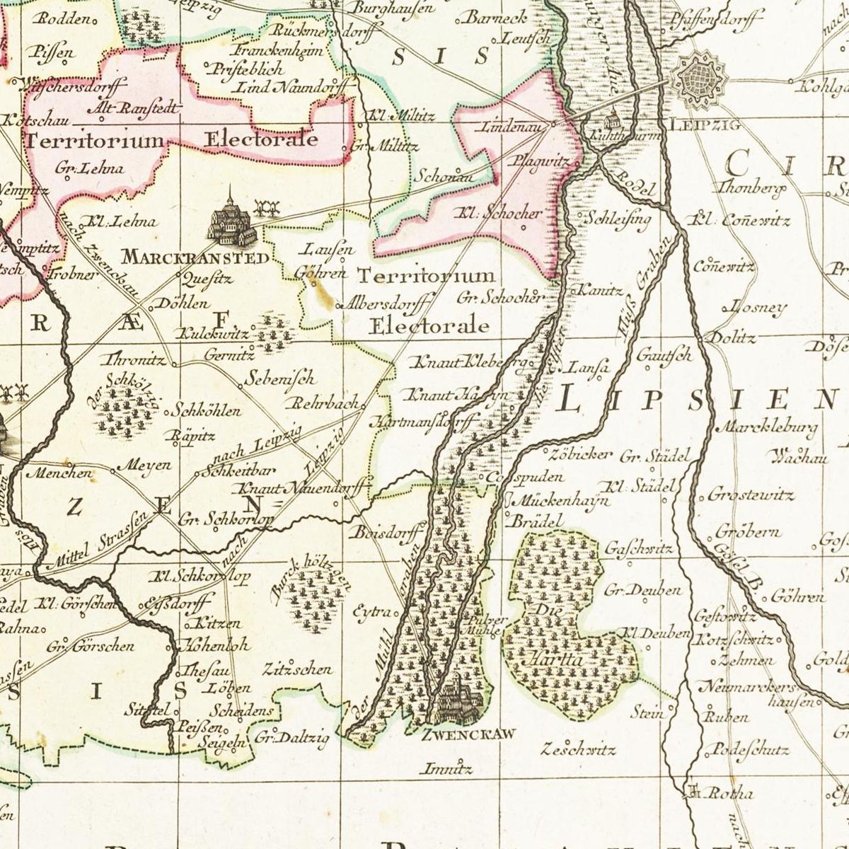 Historische Landkarte Merseburg um 1750