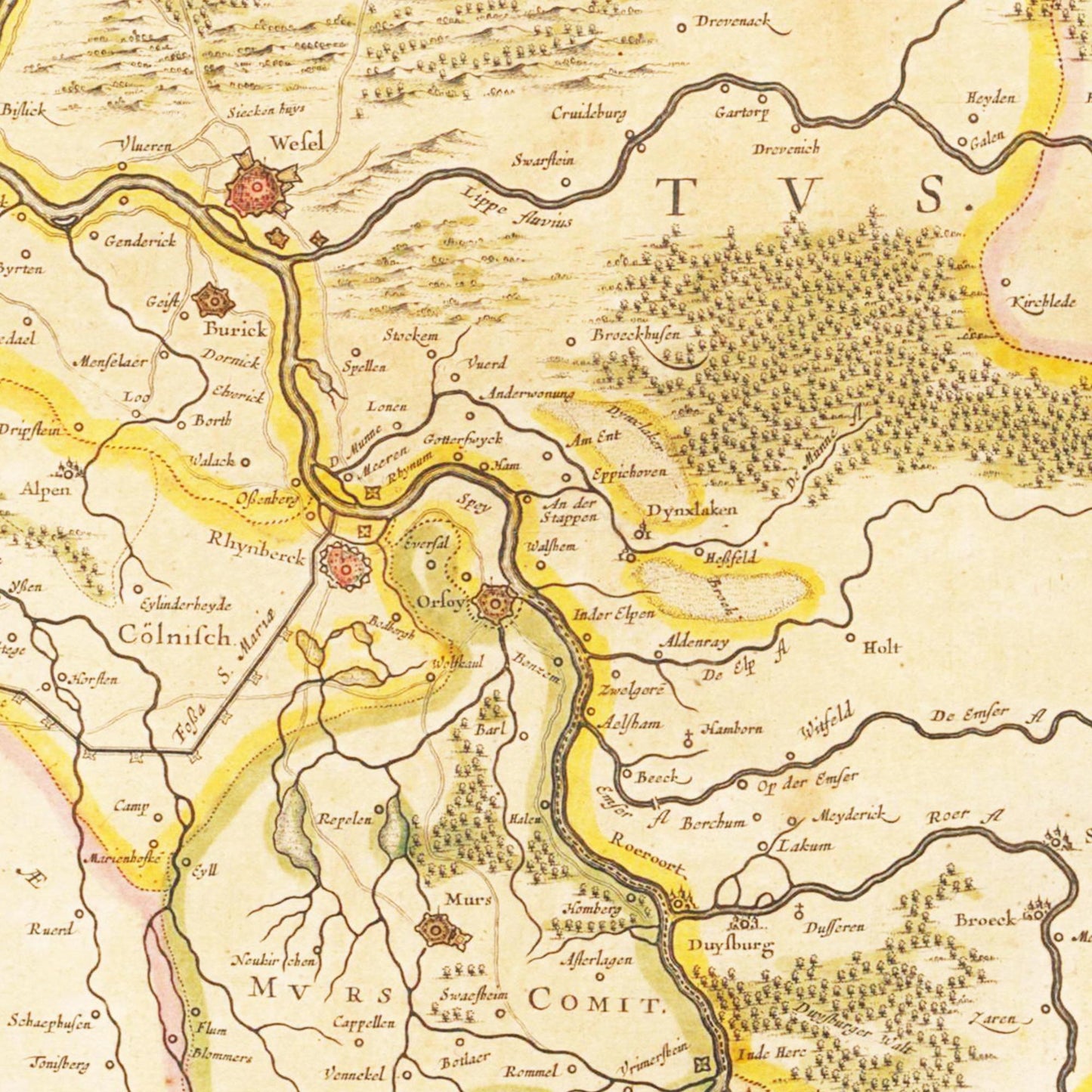 Historische Landkarte Niederrhein um 1635