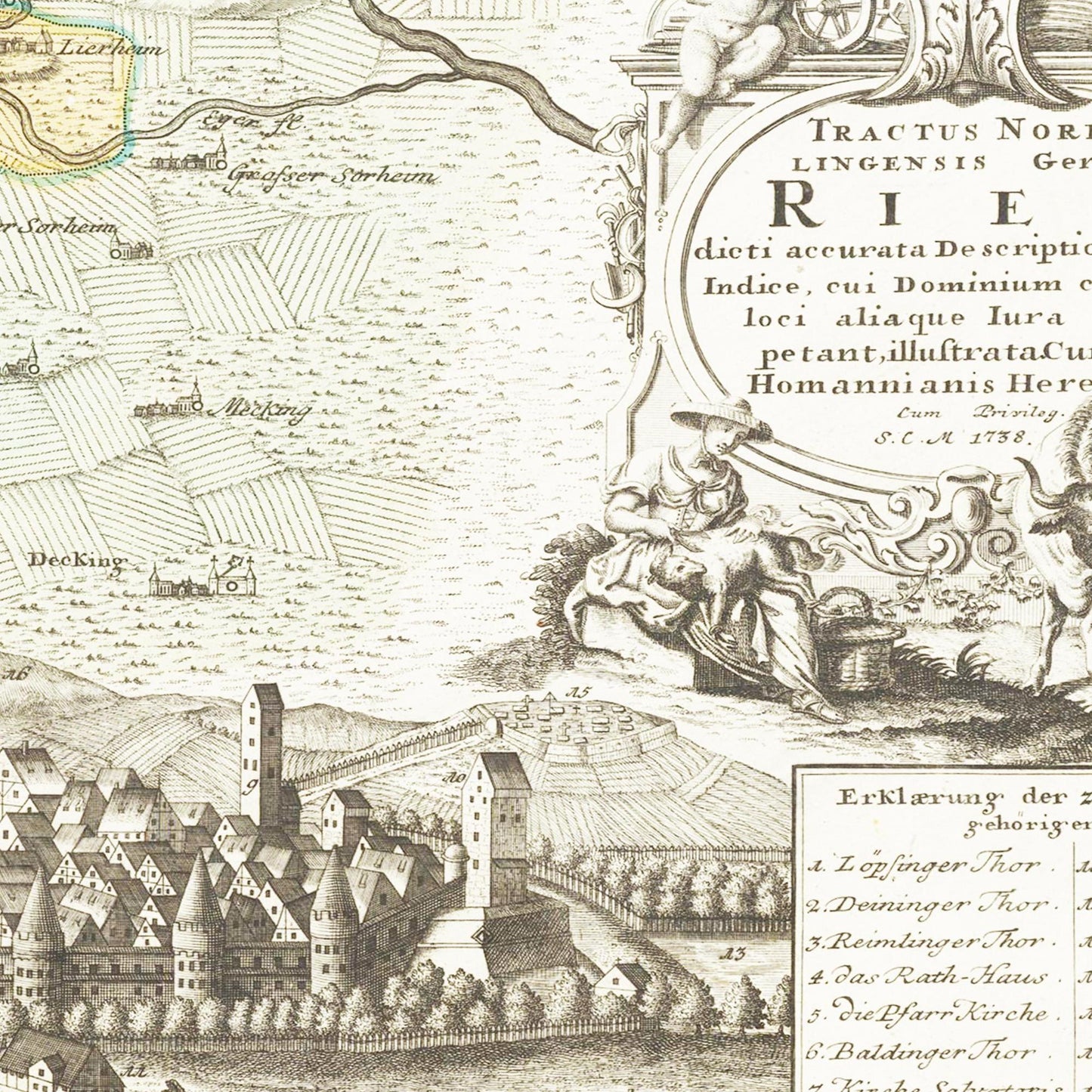 Historische Landkarte Nördlingen um 1738