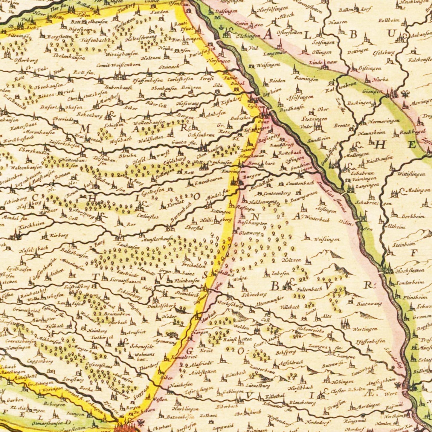 Historische Landkarte Oberschwaben um 1635