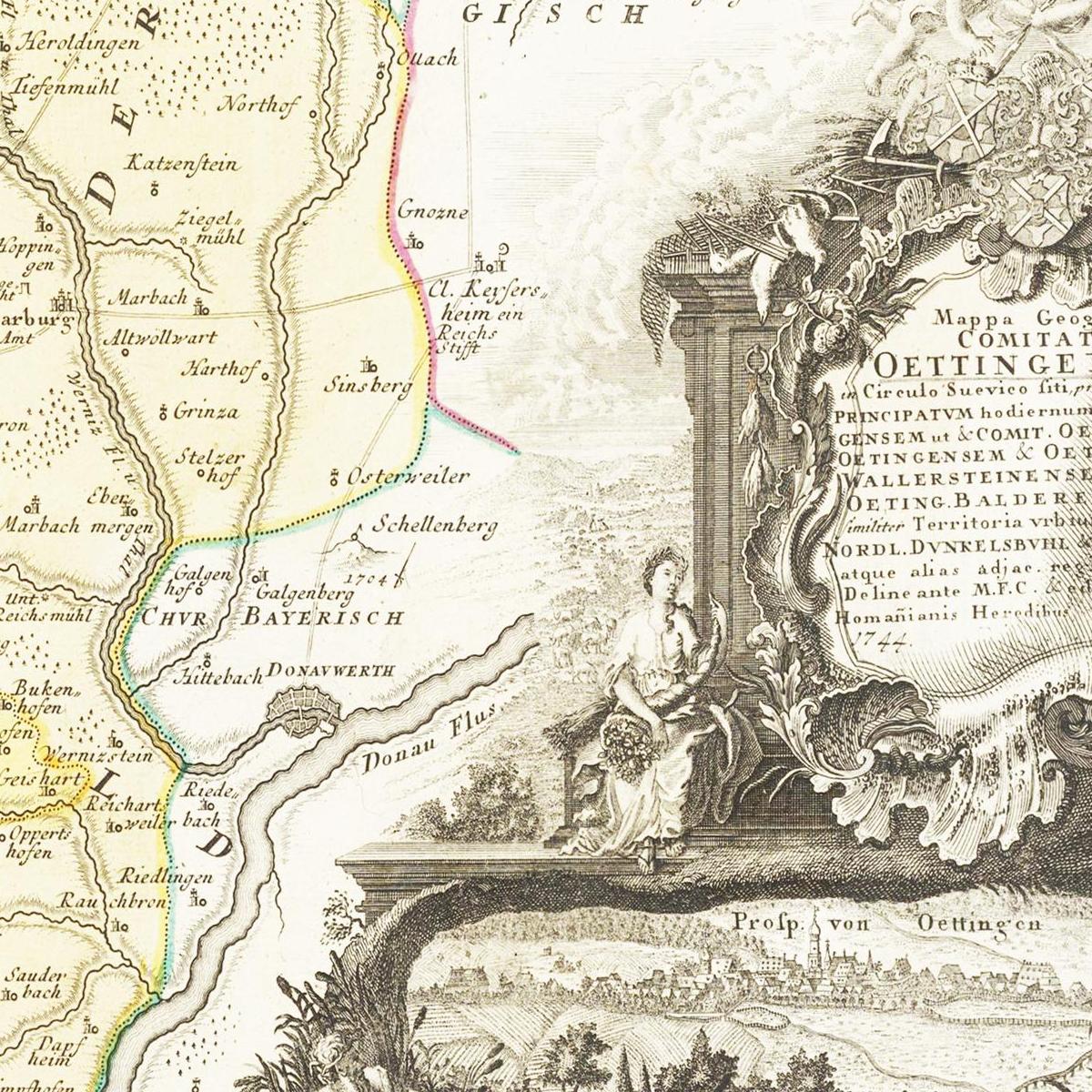 Historische Landkarte Oettingen um 1744