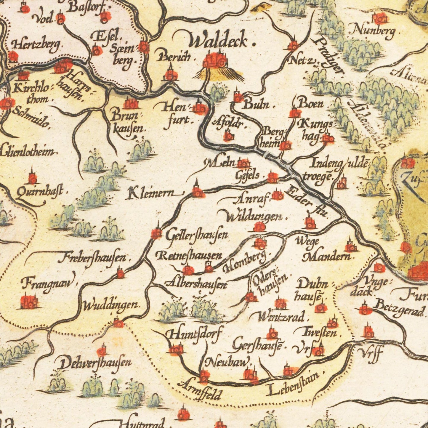 Historische Landkarte Waldeck um 1609