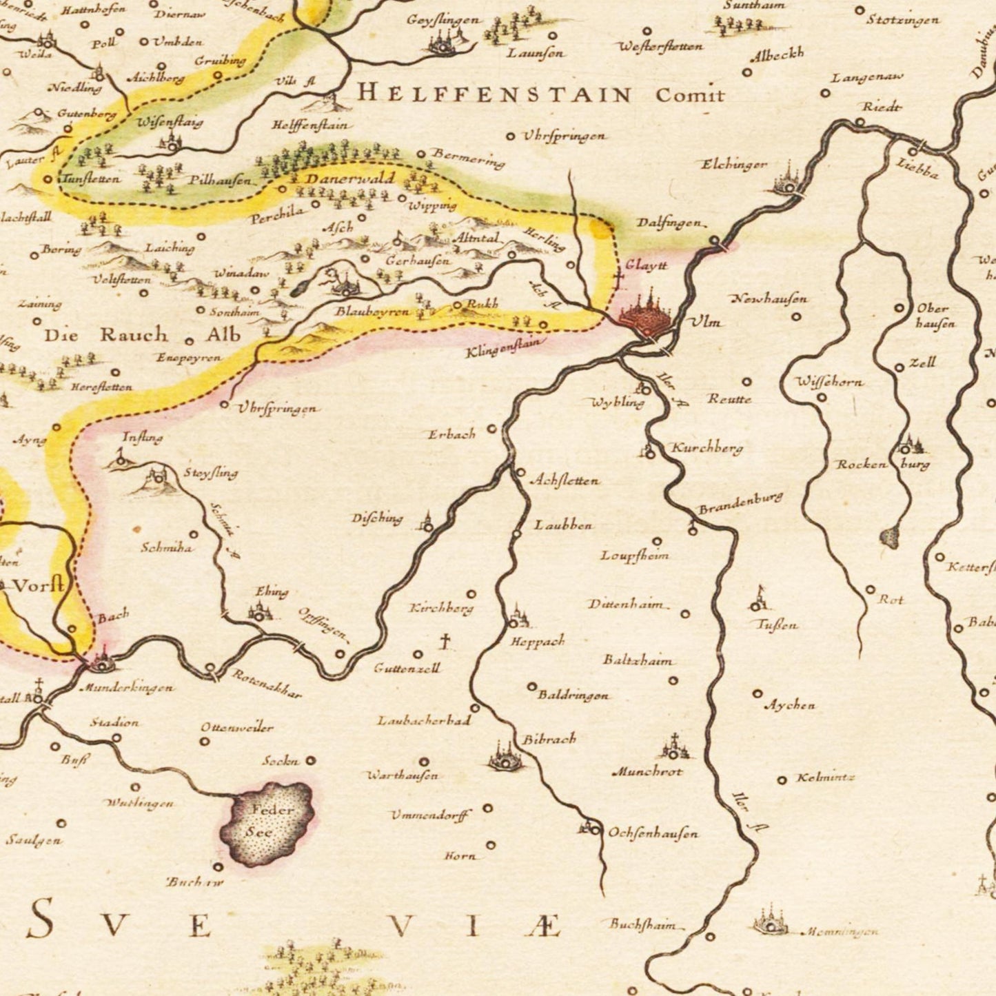 Historische Landkarte Württemberg um 1635