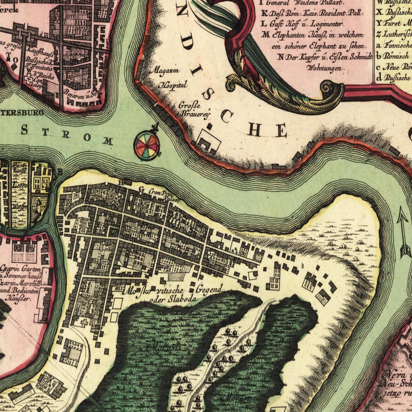 Historischer Stadtplan St. Petersburg um 1734