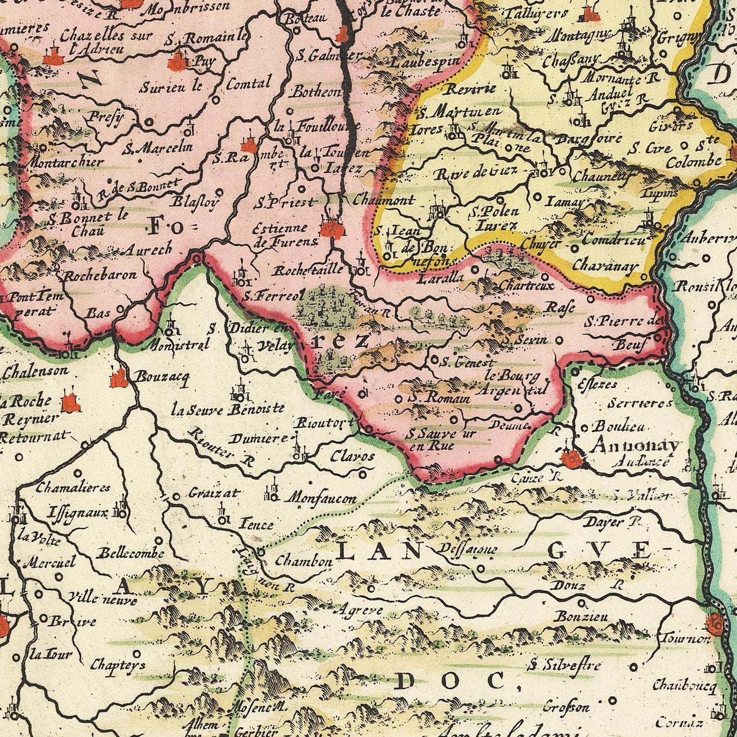 Historische Landkarte Auvergne um 1720
