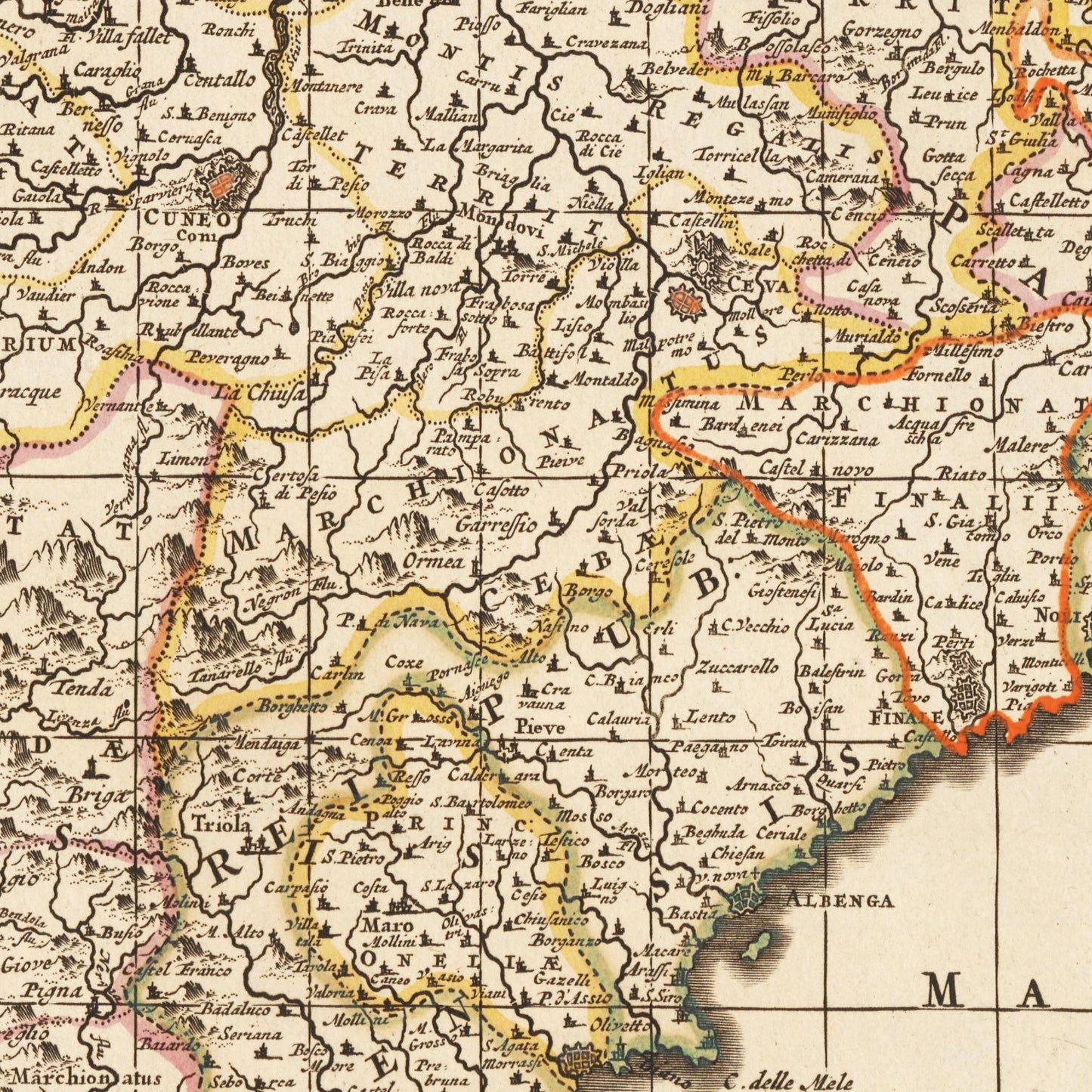 Historische Landkarte Piemont um 1698