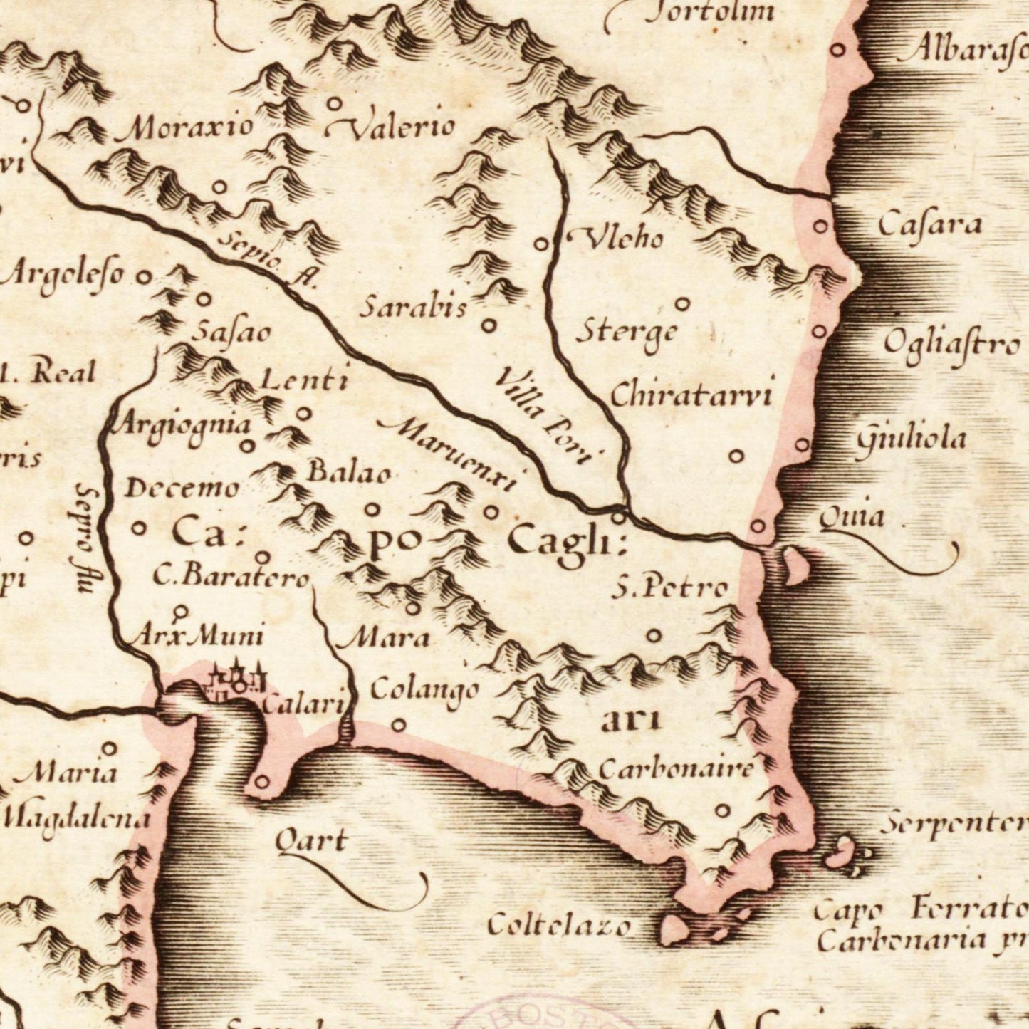 Historische Landkarte Sardinien um 1698
