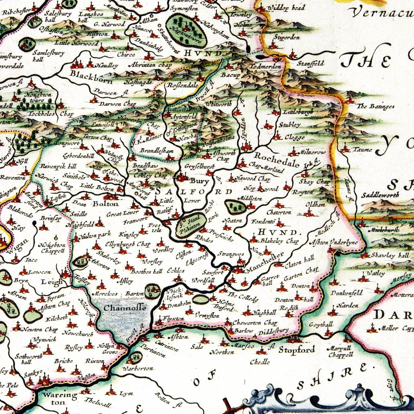 Historische Landkarte Lancashire um 1646