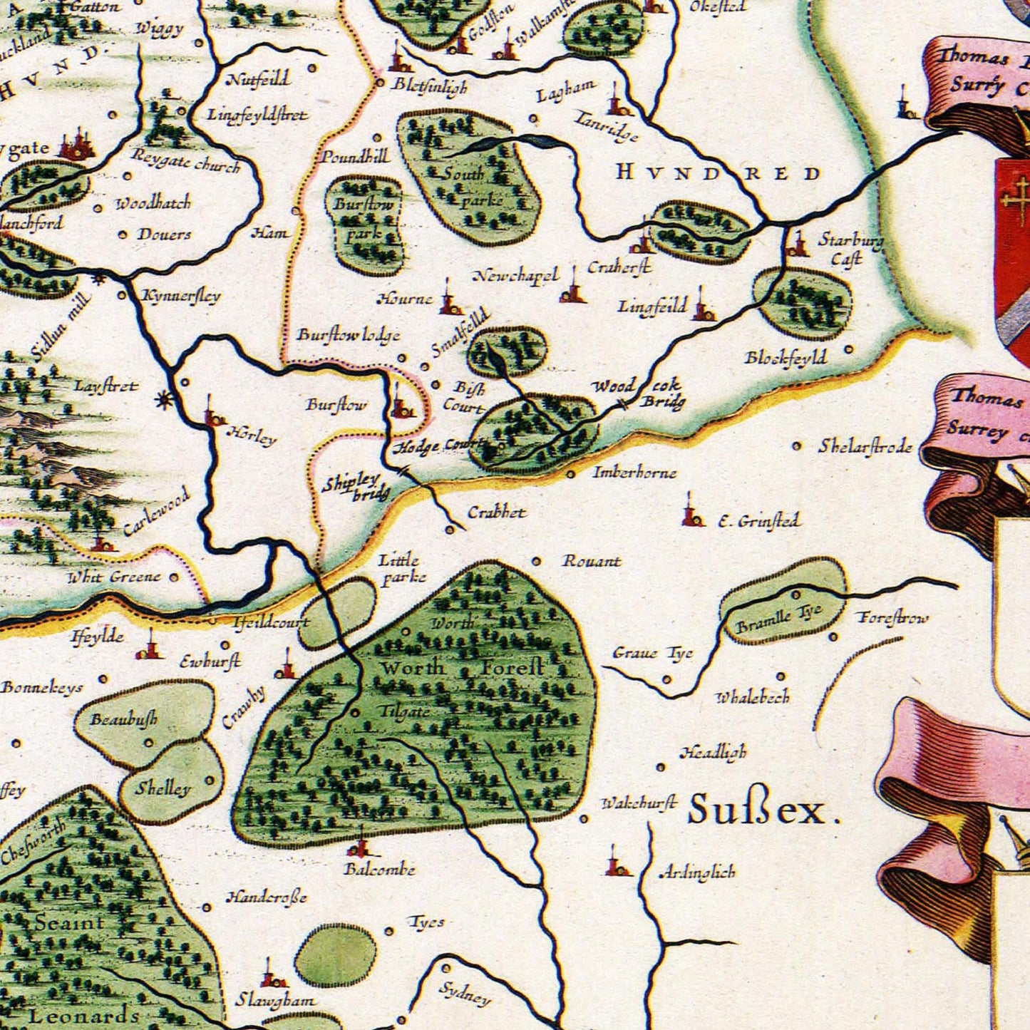 Historische Landkarte Surrey um 1646