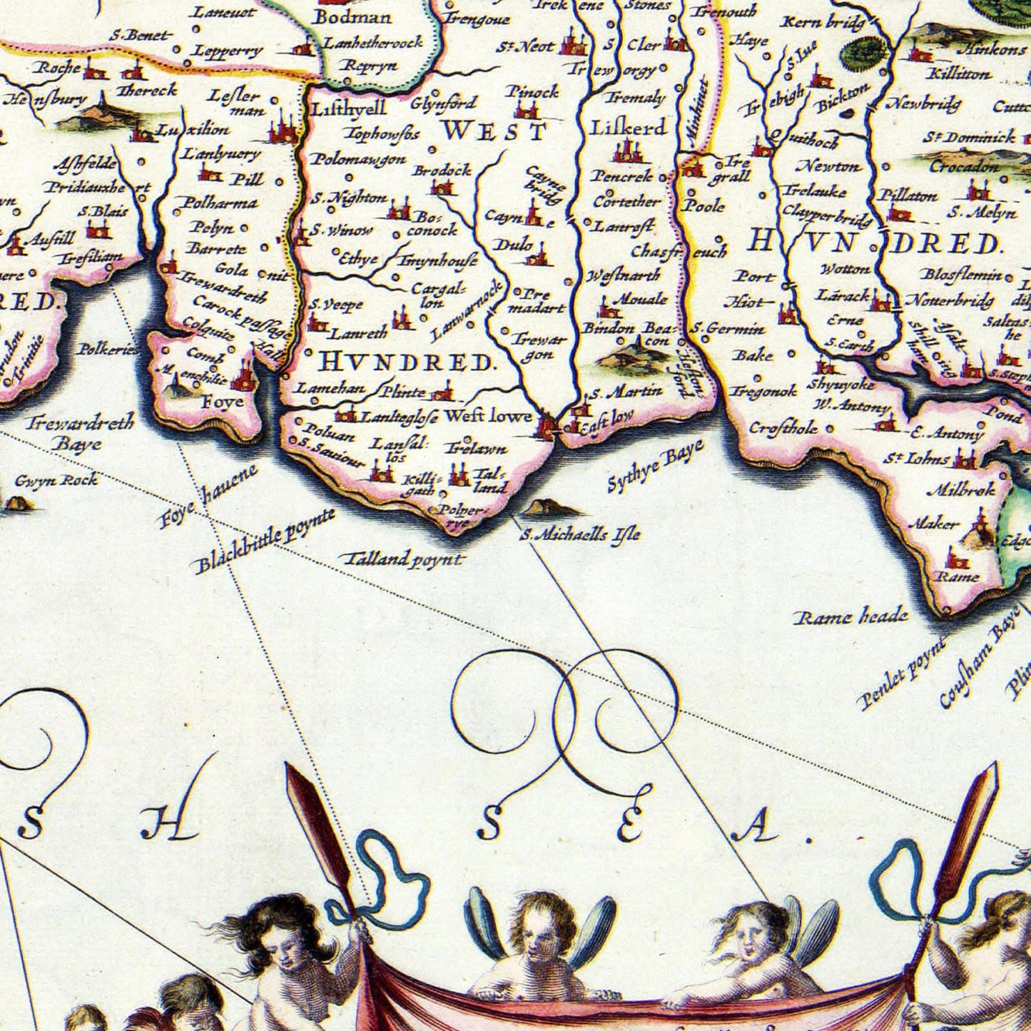 Historische Landkarte Cornwall um 1646