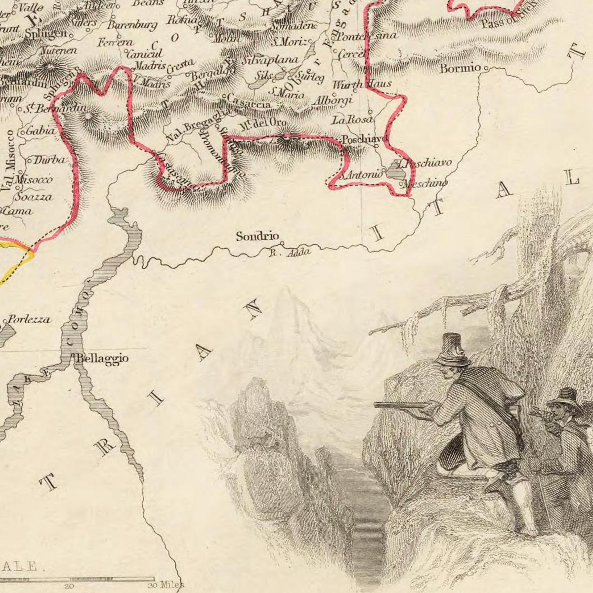 Historische Landkarte Schweiz um 1850