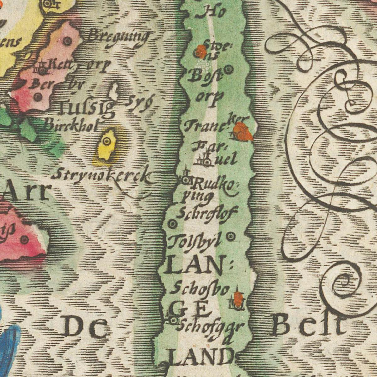 Historische Landkarte Insel Fünen um 1609
