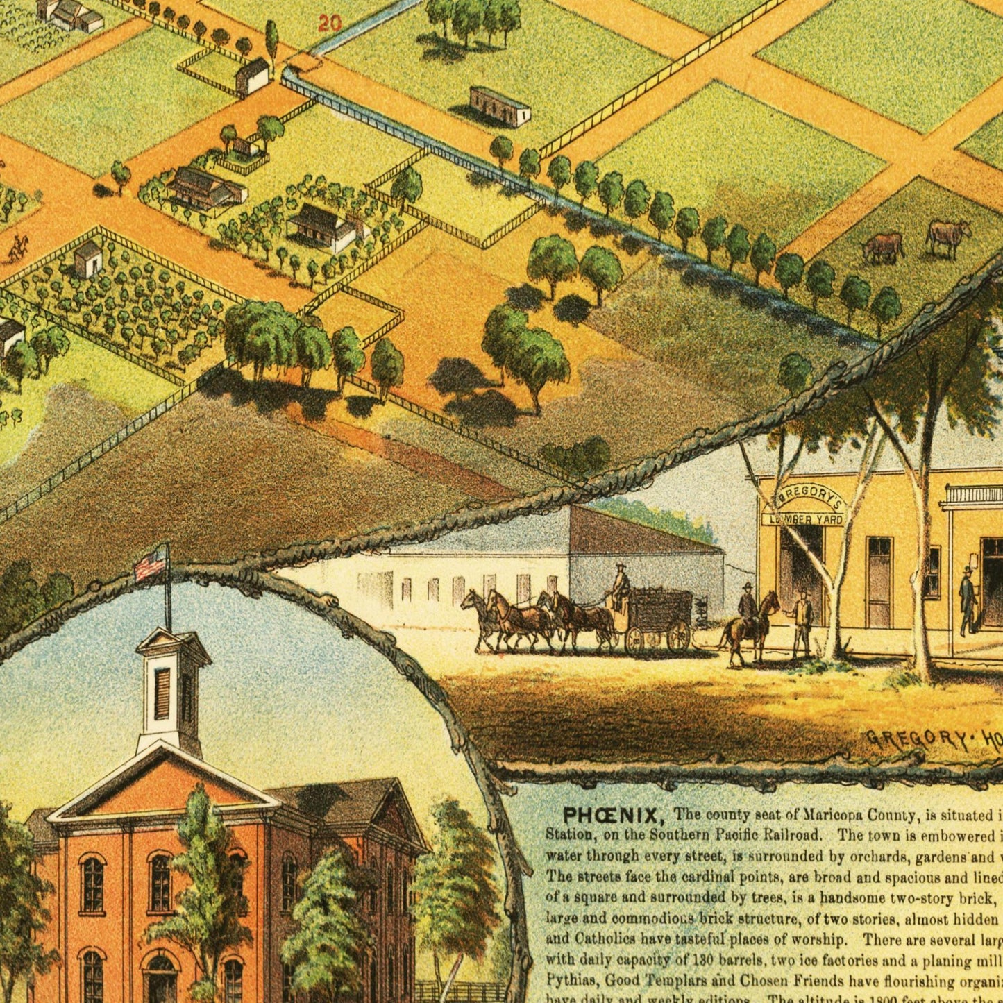 Historische Stadtansicht Phoenix um 1885