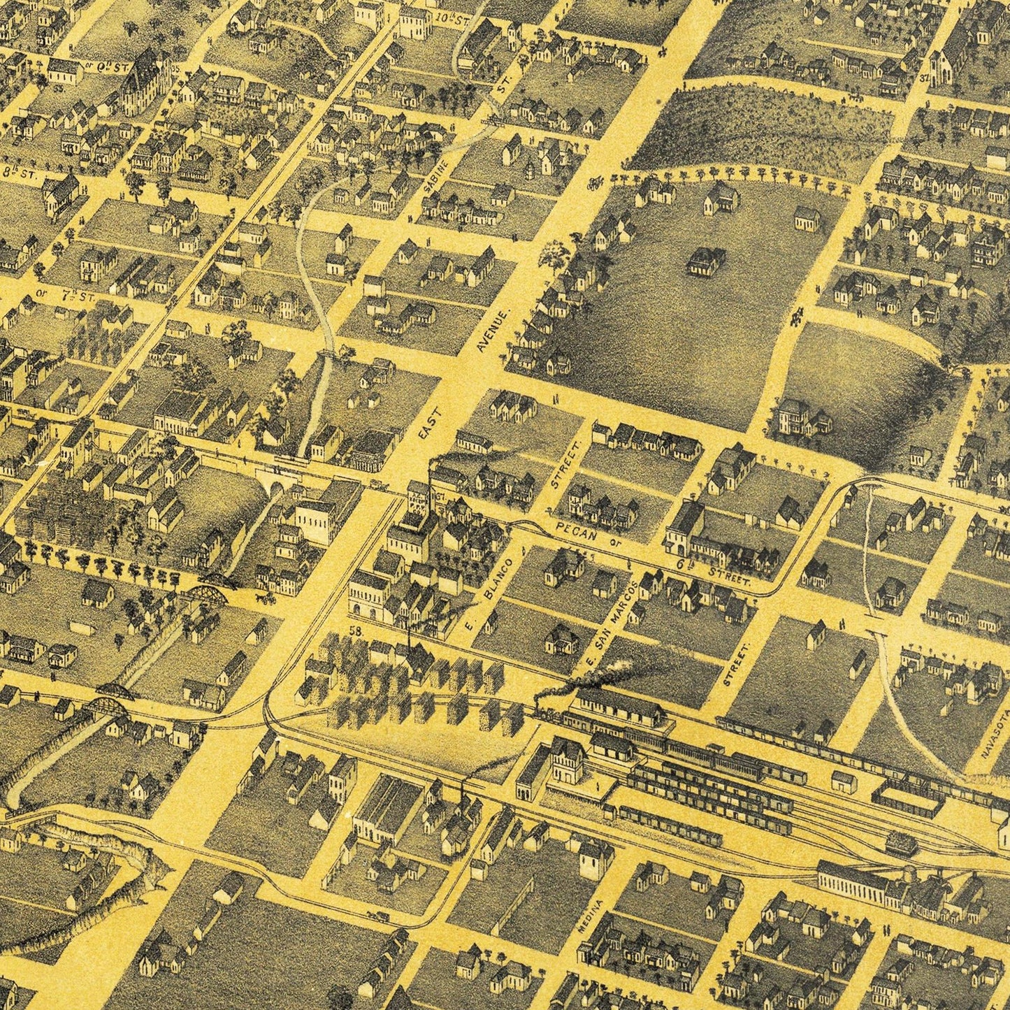 Historische Stadtansicht Austin um 1887