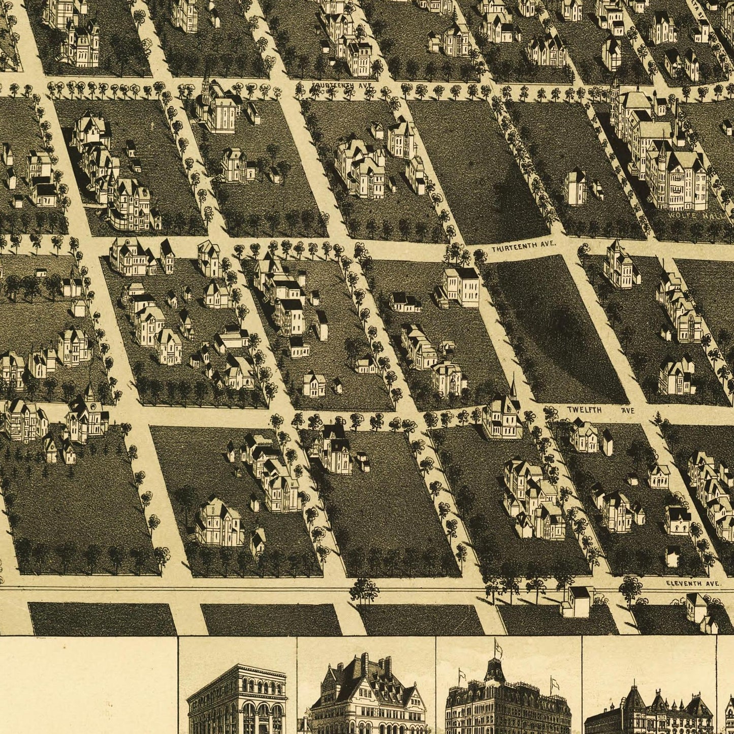 Historische Stadtansicht Denver um 1889