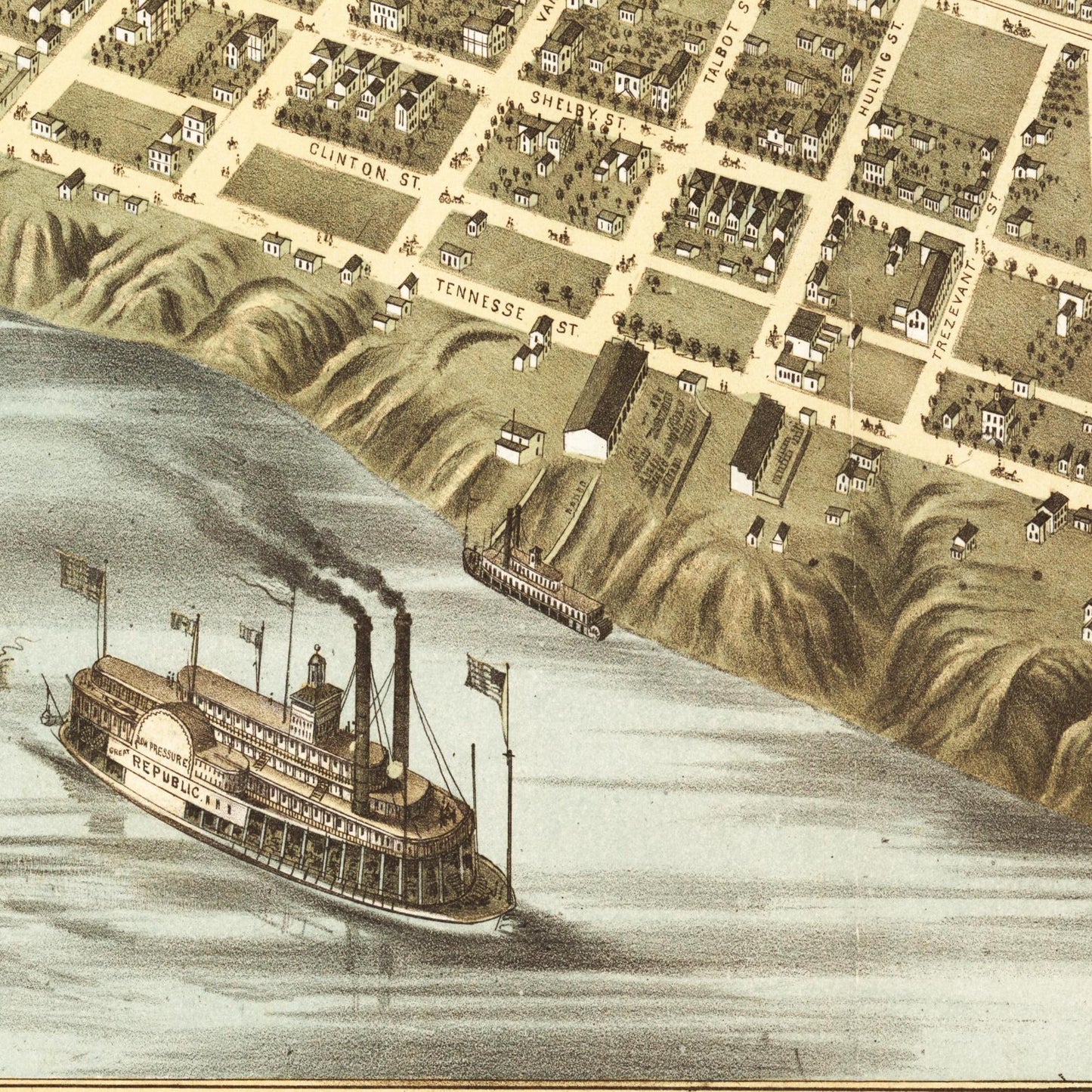 Historische Stadtansicht Memphis um 1870