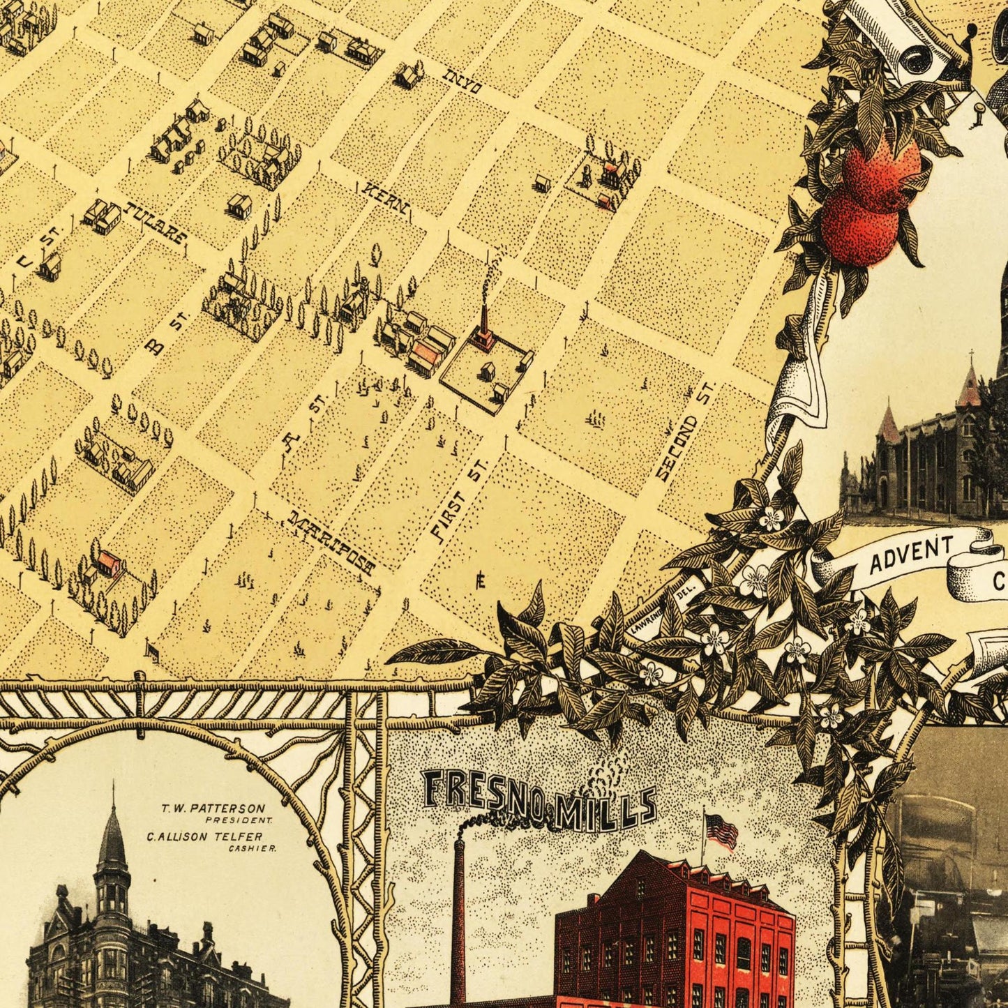 Historische Stadtansicht Fresno um 1901