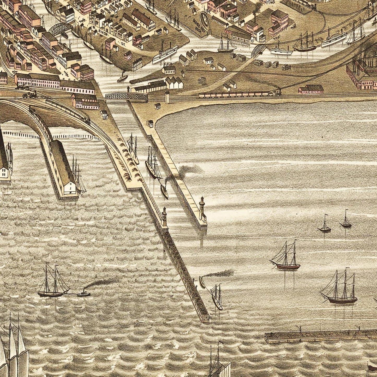 Historische Stadtansicht Cleveland um 1877