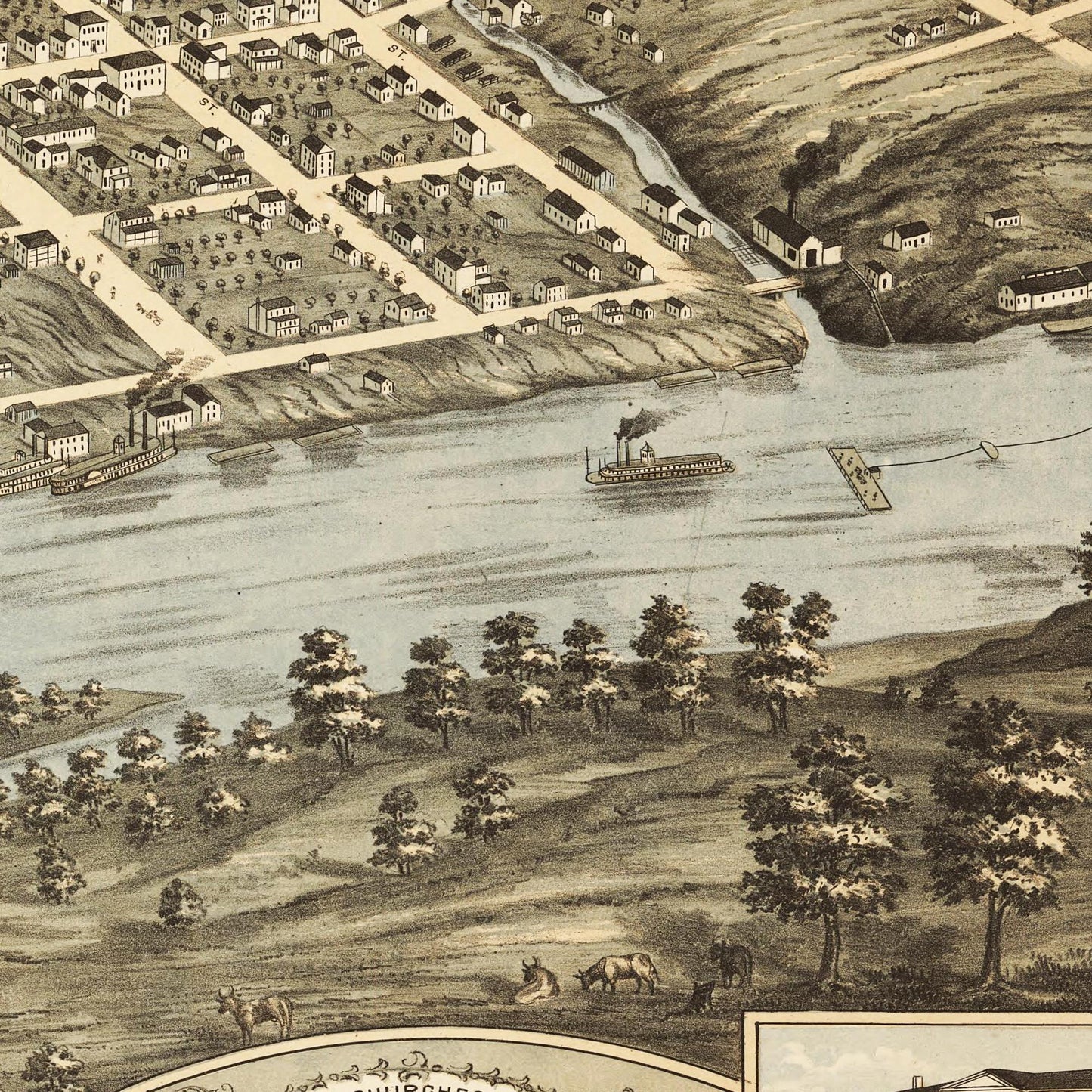 Historische Stadtansicht Knoxville um 1871
