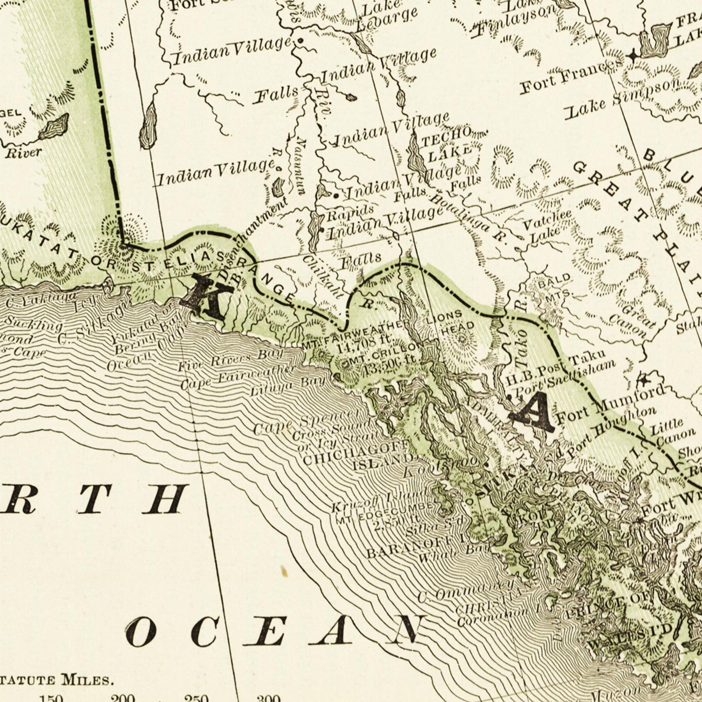 Historische Landkarte Alaska um 1882
