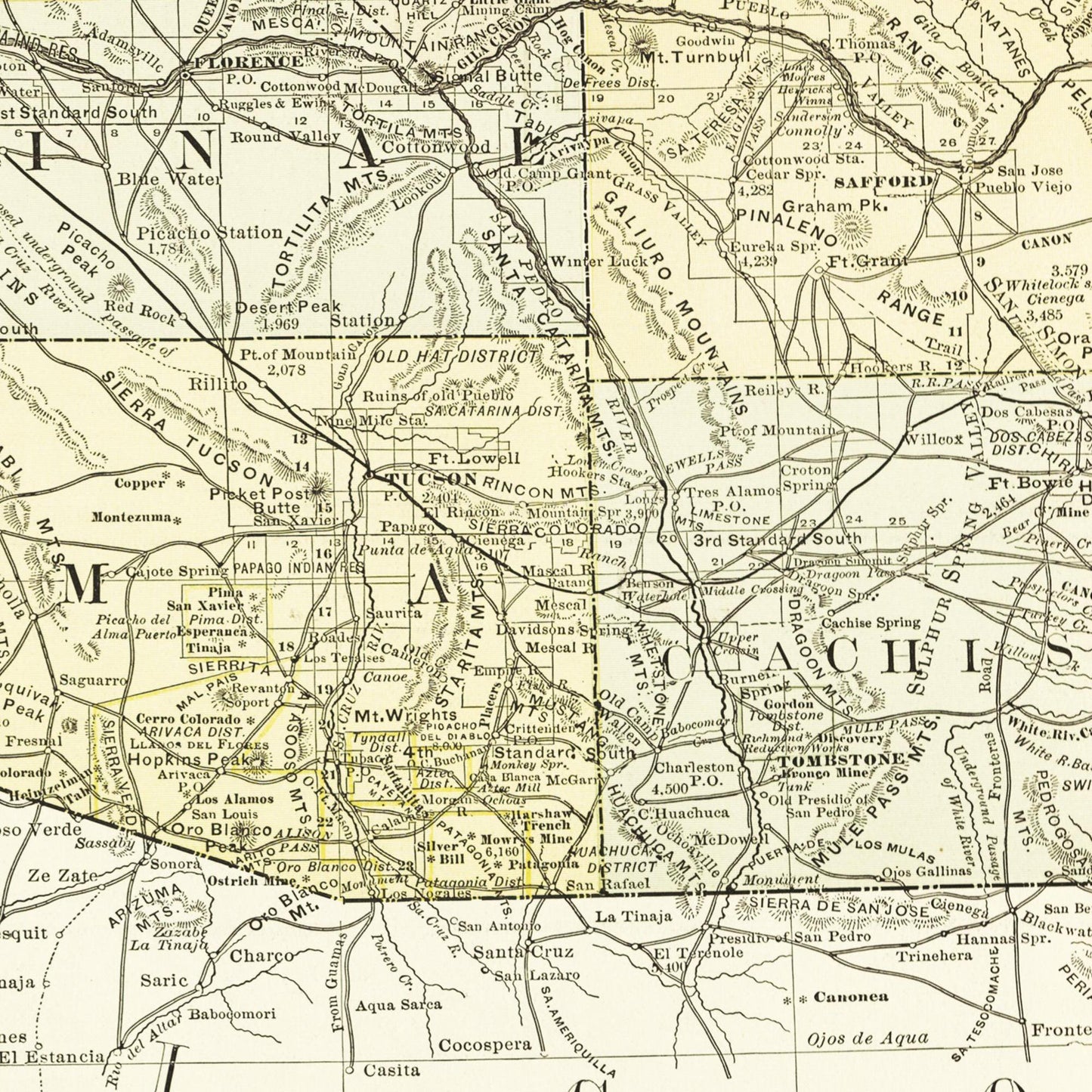 Historische Landkarte Arizona um 1882