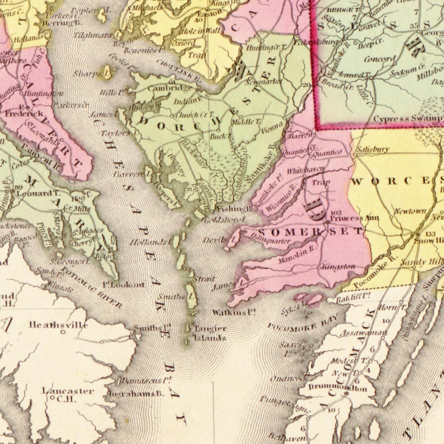 Historische Landkarte Delaware & Maryland um 1849