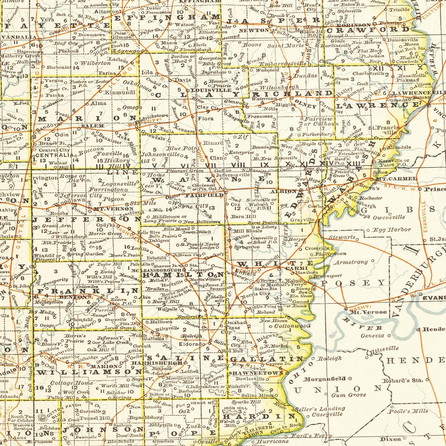 Historische Landkarte Illinois um 1882