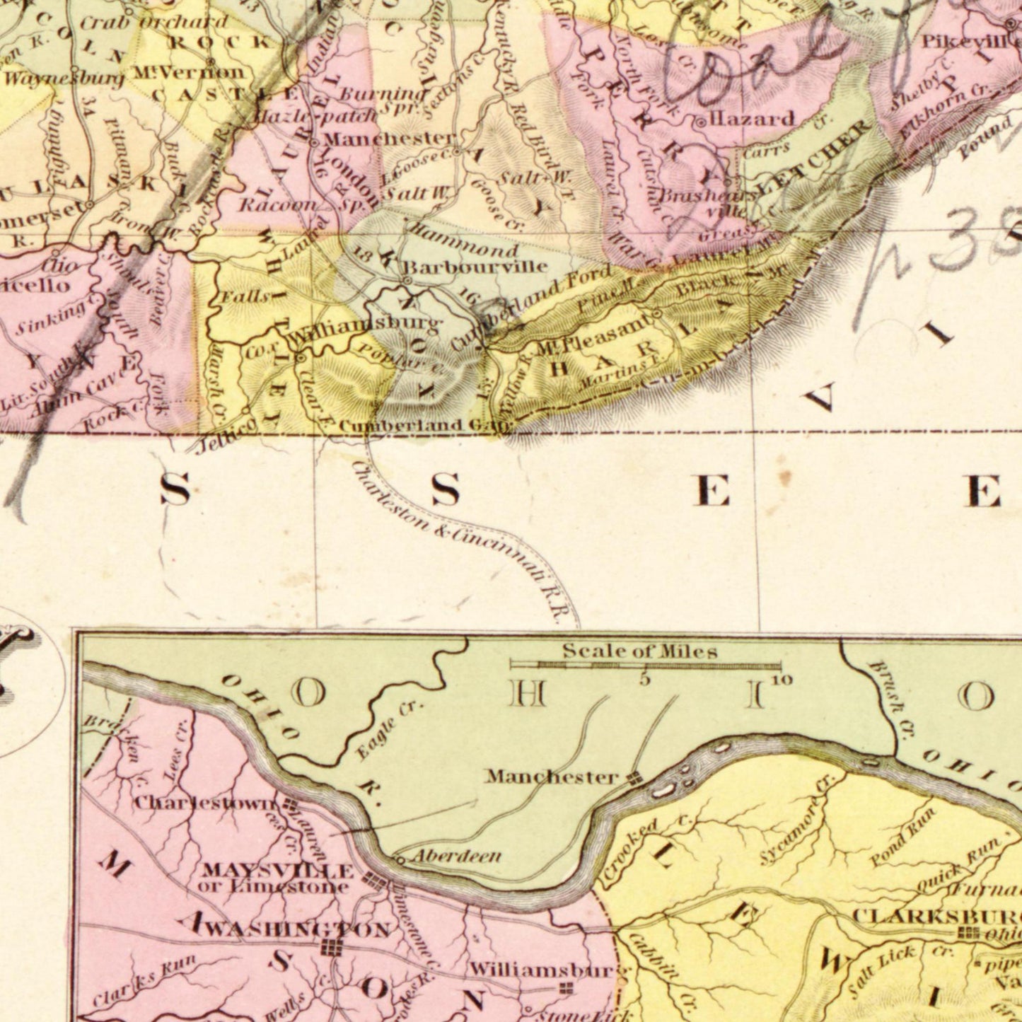 Historische Landkarte Kentucky um 1849